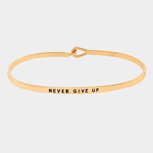 Message Bracelet Thin Hook Bangle NEVER GIVE UP Inspirational GOLD